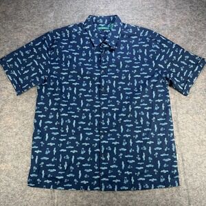 Cubavera Shirt Mens XL Blue Hawaiian Classic Cars Palm Tree Resort